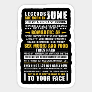 Legends Are Born in June Funny Birthday Gift Sticker